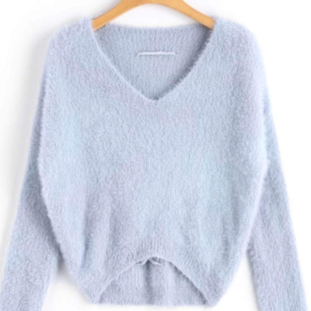 V Neck Criss Cross Mohair Sweater